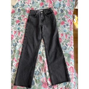 Zara straight leg high rise raw hem black jeans Size 34